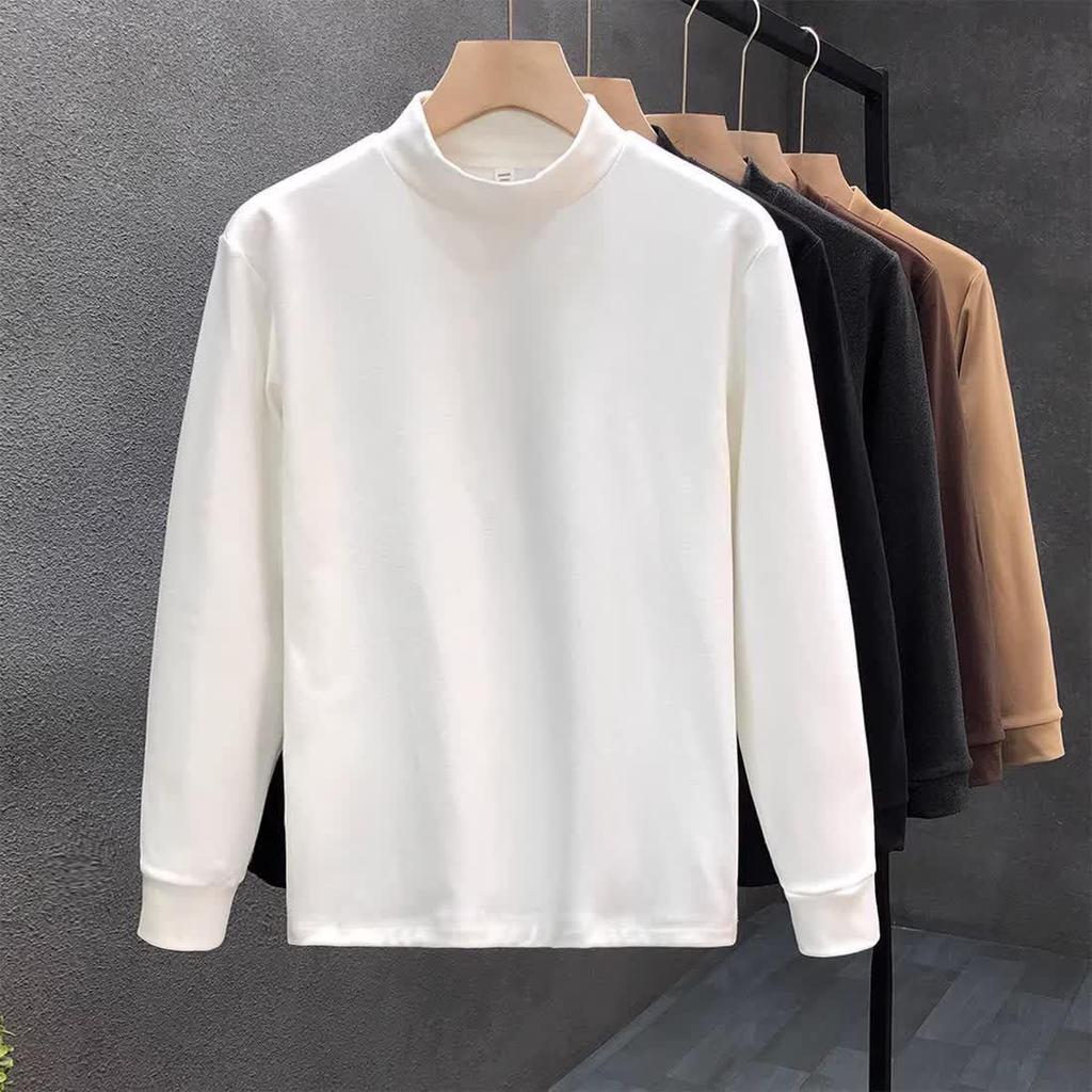 Herren doppelseitiges Samt-Sweatshirt, halboher Kragen, warm, einfarbig, langärmlig, hohe Qualität, für Herbst und Winter