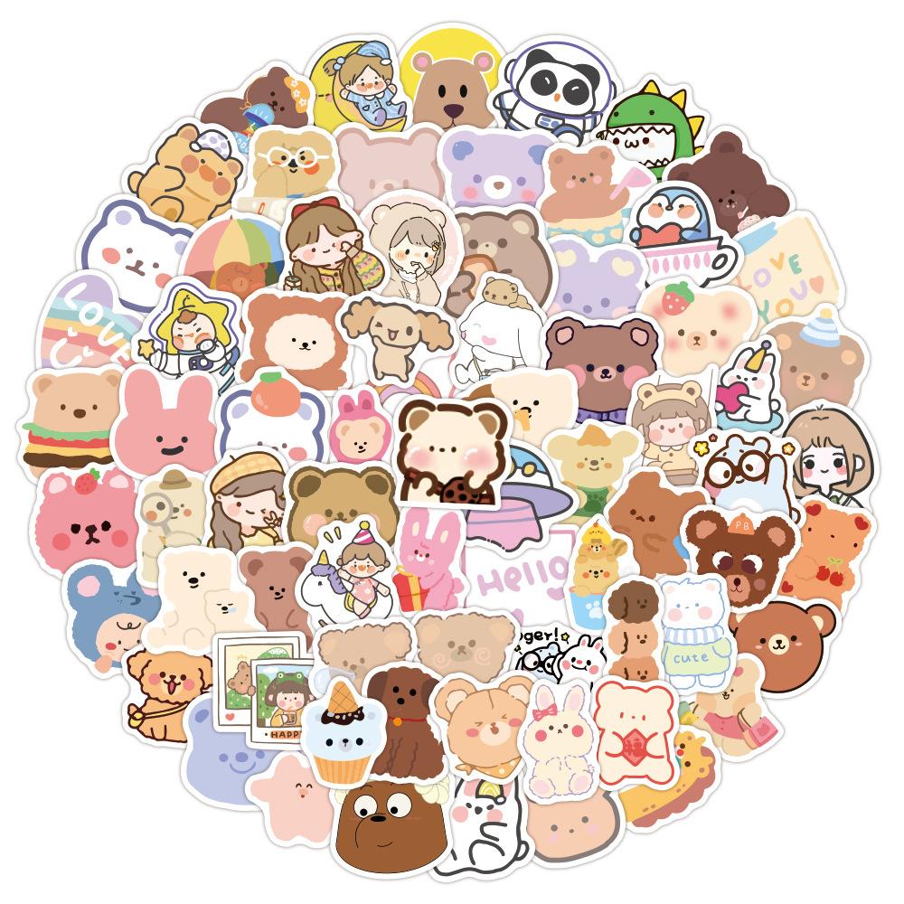 10 30 50 100pcs Korean Bear Cartoon Stickers Kawaii Anime Cute Notebook Scooter Water Cup Creative Gift Laptop Decal Stickers