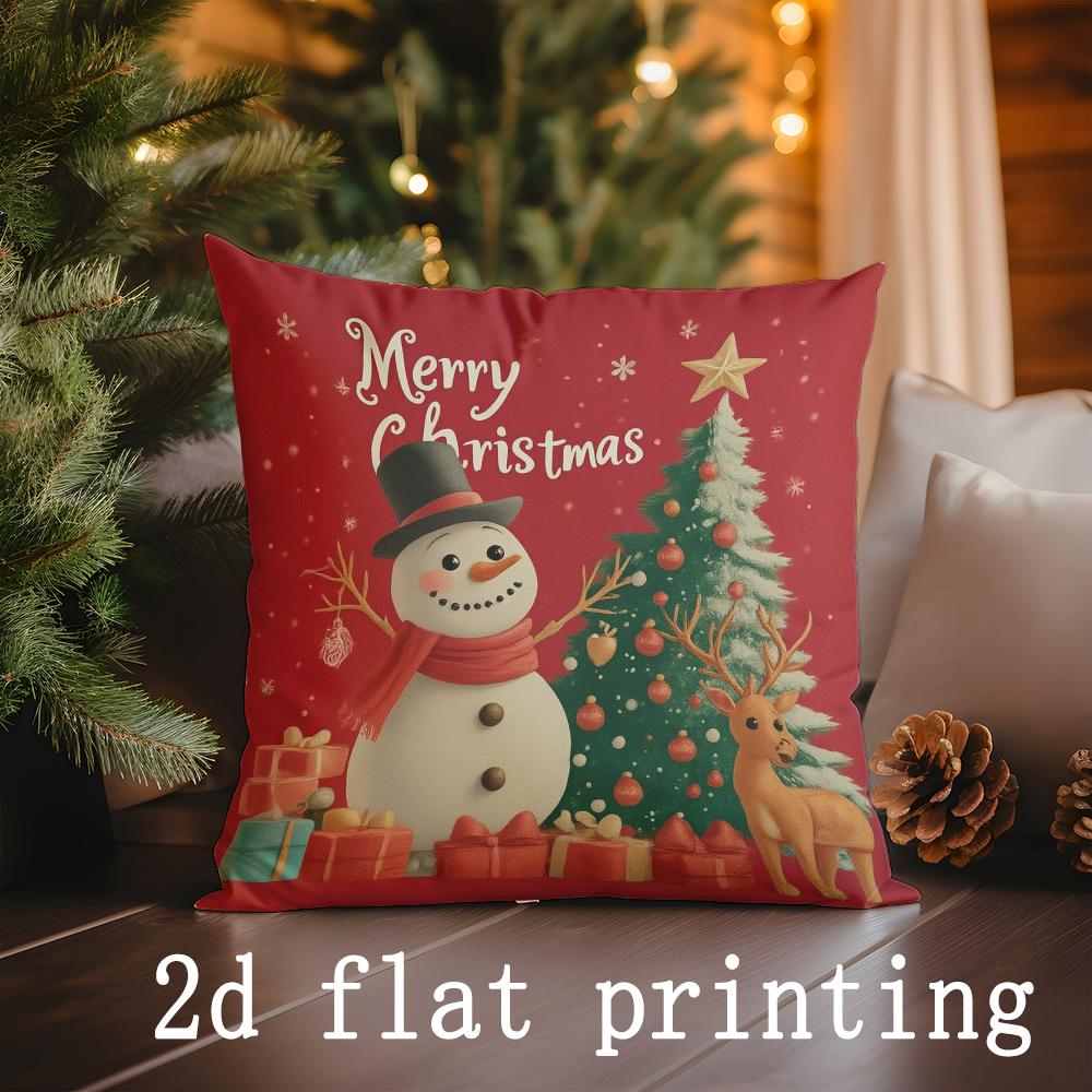 Home Decor Merry Christmas Joyful Truck Snowman Pillows Pattern Cushion Cover Suitable for Sofa Bedroom Car Pillow Cover