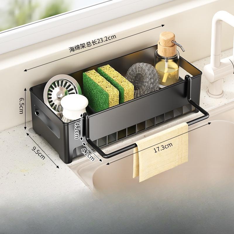 Multi-Functional Kitchen Sink Drain Rack Organizer: Detachable Tray for Sponge, Dishcloths & Cleaning Brushes Storage