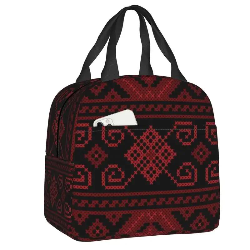 Embroidery Traditional Folk Art Insulated Lunch Bag Tatreez Cross Portable Thermal Cooler Lunch Box