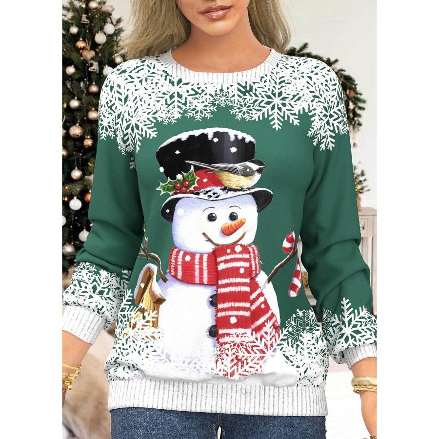 Topuri de damă Îmbrăcăminte ocazională Tricou cu umăr raglan cu imprimeu cu om de zăpadă de Crăciun