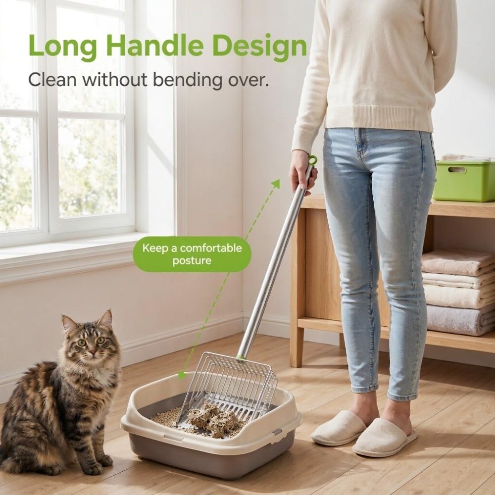 Stainless Steel Chicken Poop Scooper Long Handle Litter Scoop Slat Scoop for Chicken Pet Cat