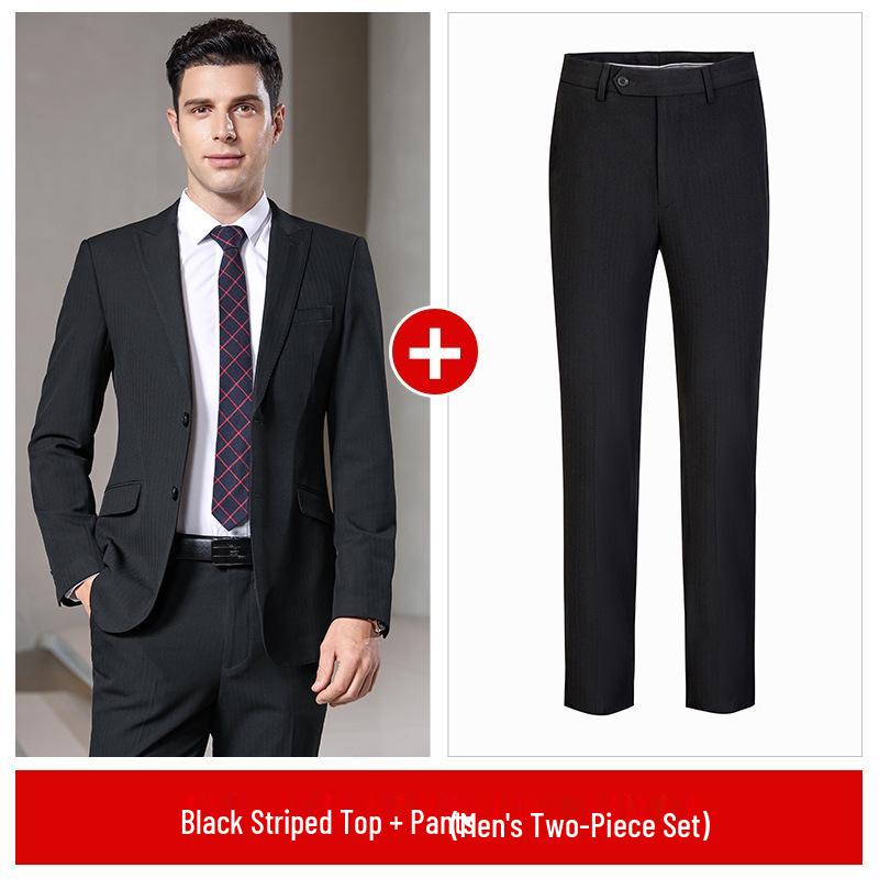 Unisex Professional Blue Suit Set for Civil Servant Interviews, Plus Size Available, Ideal for Hotel Work and Commuting.