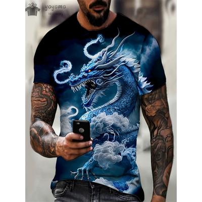 Fashion Personality Men T-Shirt Dragon Pattern 3D Printed Harajuku Street Short Sleeve O Neck T Shirts Oversized Tee Casual Tops