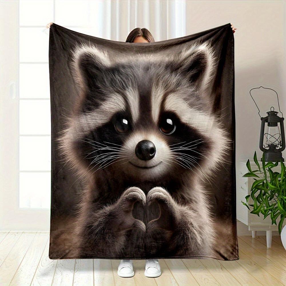 Cozy Raccoon Print Flannel Throw Blanket - Soft, Reversible & Machine Washable for Perfect for Bed, Sofa, Camping