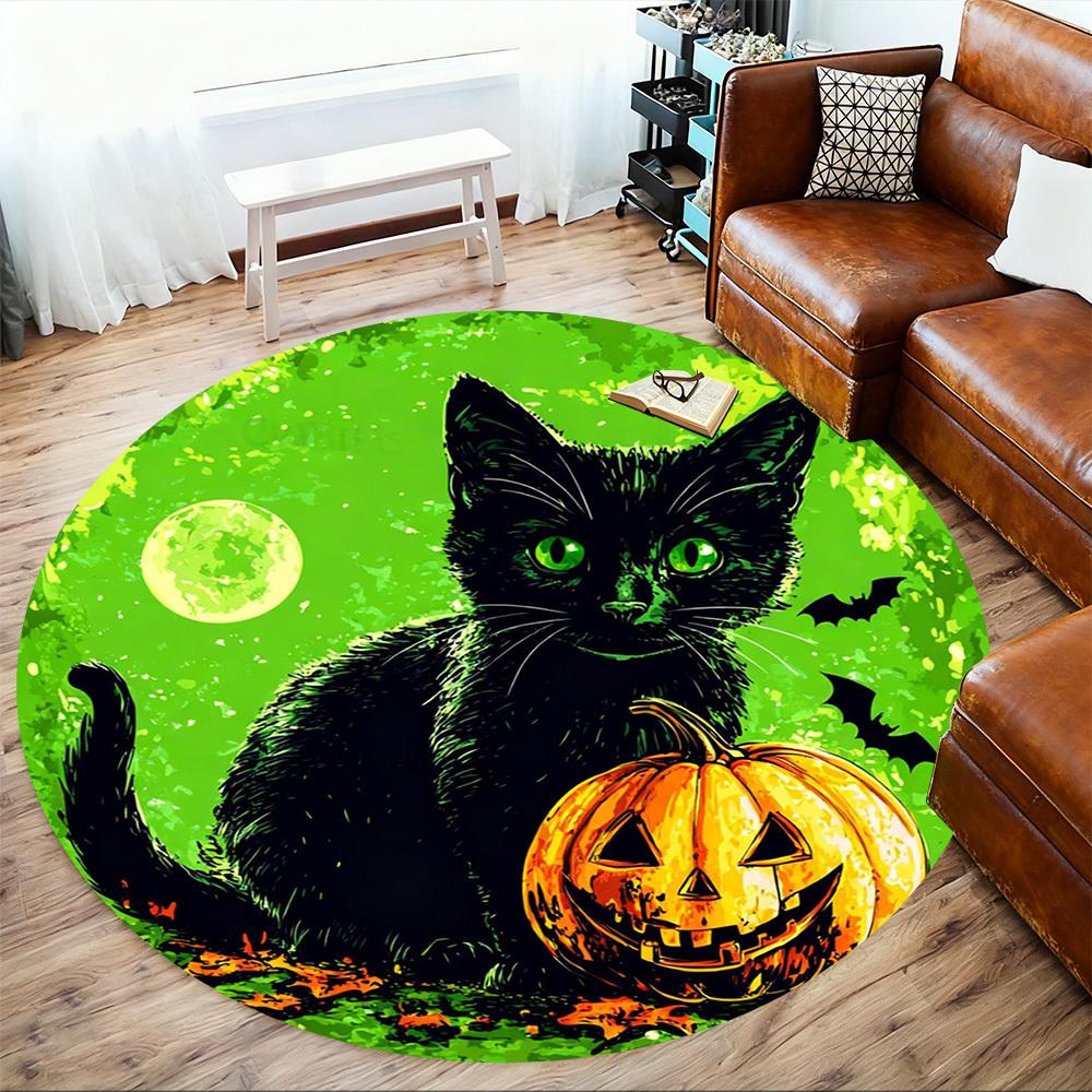 1pc Halloween black cat Round Chair mat office Area Rug - Non-Slip, Floor Mat for Office, Bedroom, Ideal home decor gift c0112125