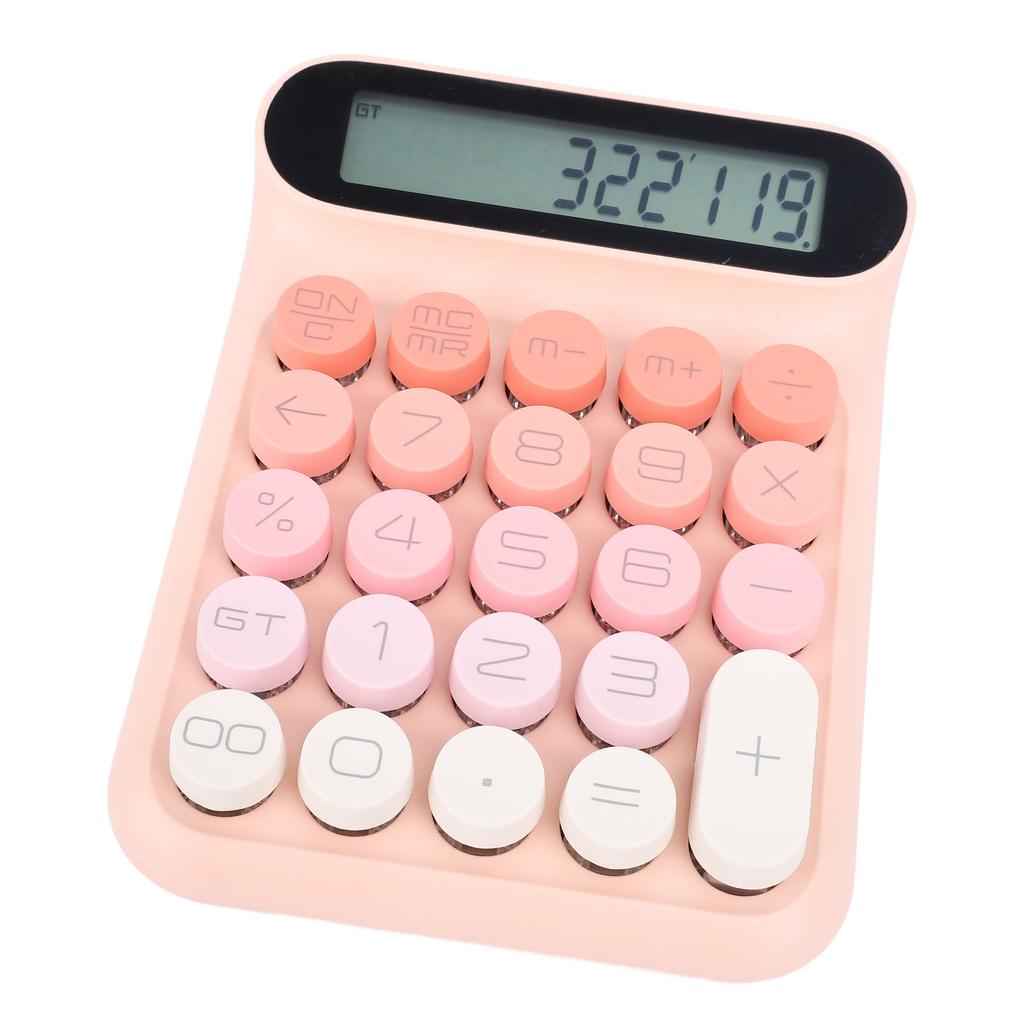 Mechanical Switch Calculator LCD Display 24 Keys Automatic Sleep Desktop Calculators for Business Office Students Pink