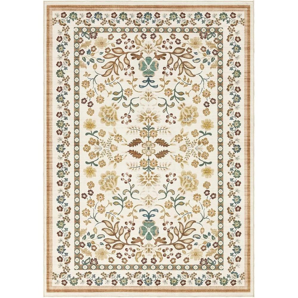 Living Room Carpet Large Size Bedroom Bedside Floor Mat Machine Washable Carpets Spring Flowers Plant Retro Home Decoration Rug