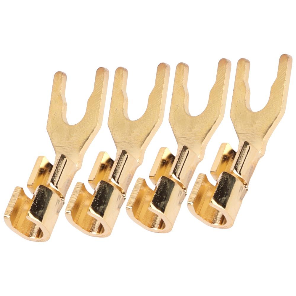 4PCS 45 Degree Fork Spade Speaker Connector Pure Copper Fork Speaker Wire Connector  For Amplifiers
