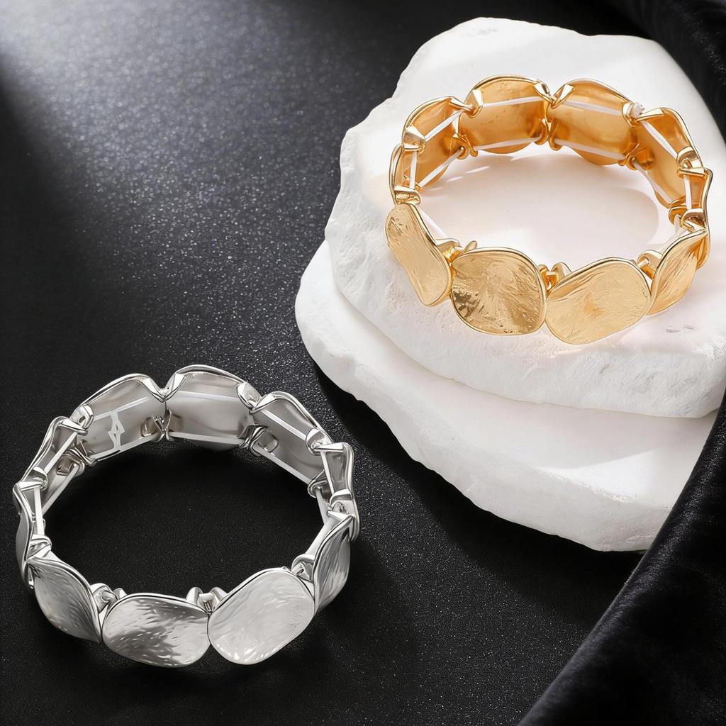 European & American Metal Textured Geometric Elastic Bracelet - High-End Simplicity