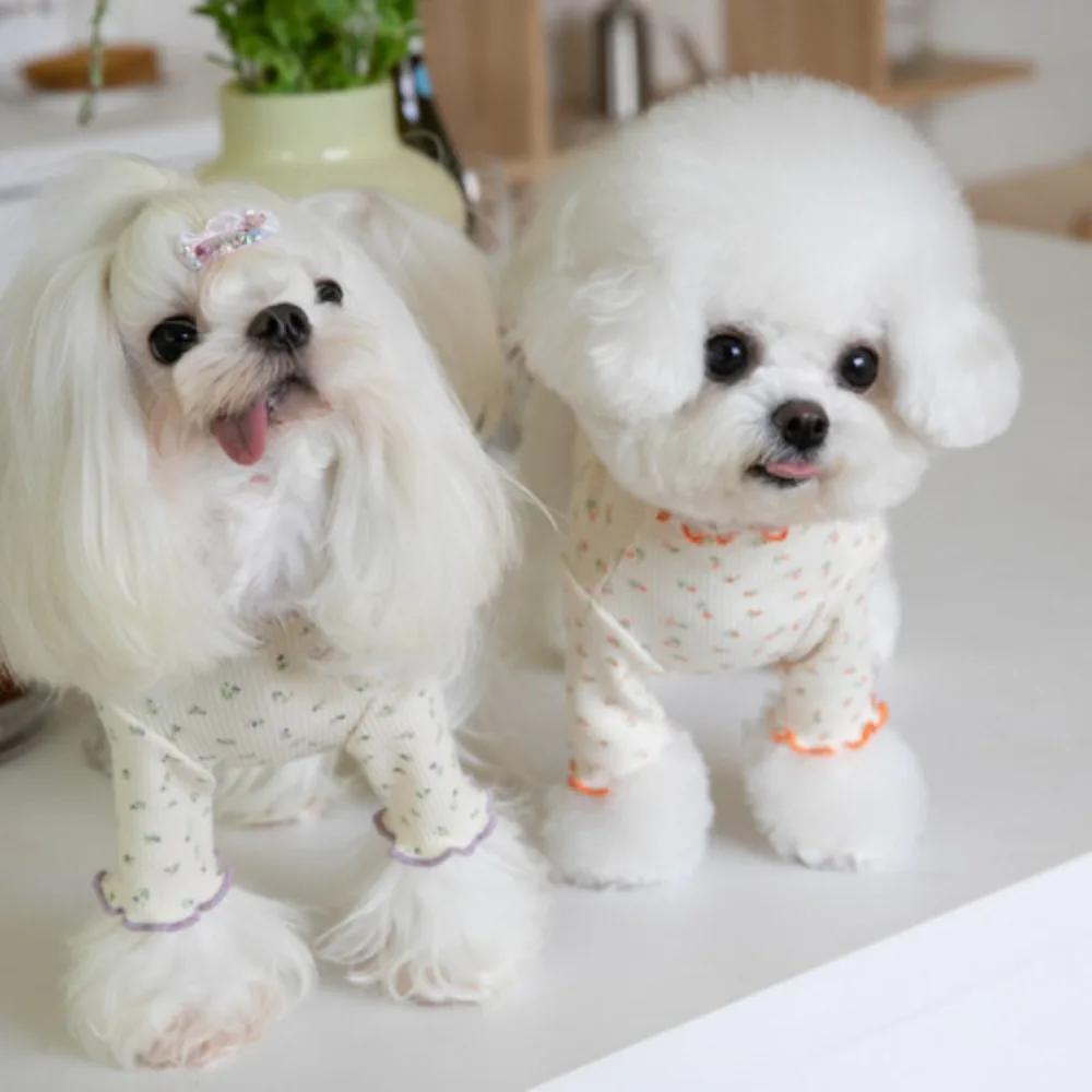Dog Autumn Winter Flower Undershirt Home Pet T-shirt Clothes Pet Cute Lace Teddy Puppy Clothes Dog Sweater for Small Dogs