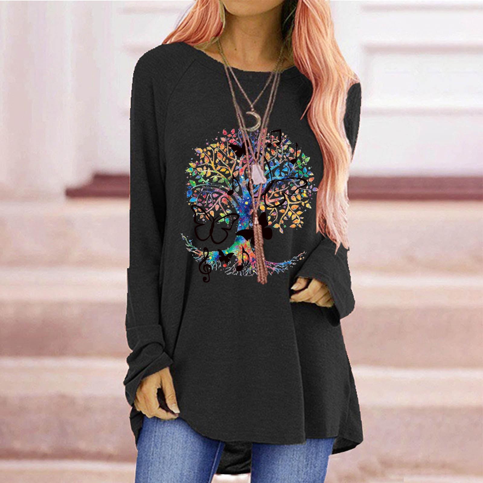 

Folulus Женская повседневная модная свободная футболка с принтом бабочки и круглым вырезом, длинными рукавами, топы