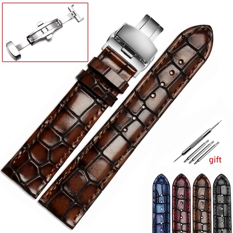 Modisches echtes Leder Herren-Uhrenarmband Klare Persönlichkeit Krokodil-Textur Armband Armband für Armbanduhr 18mm 20mm 22mm blau