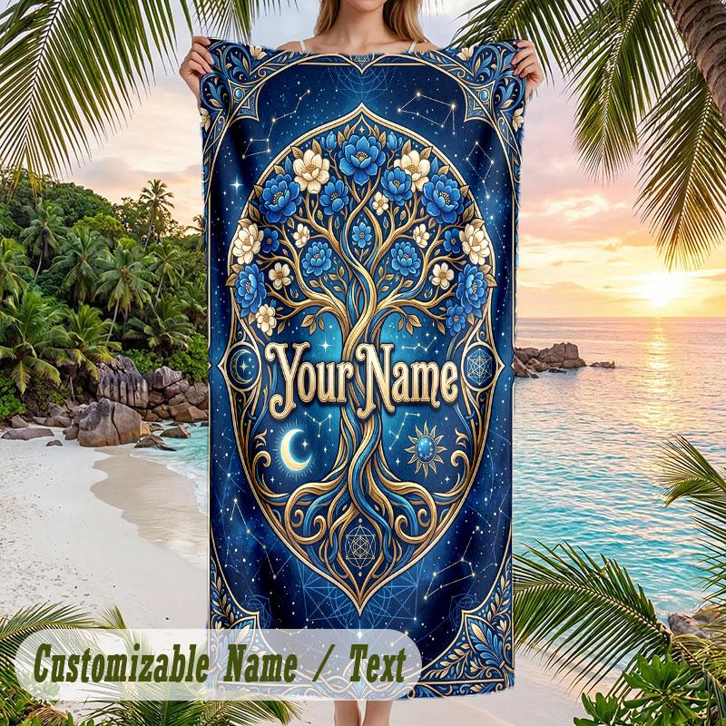 Starry Night Dreamscape 1 Theme Quick Dry Beach Towel Custom Name Text Print Large Sand Resistant Towel Beach Vacation