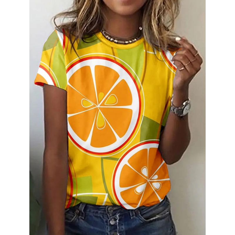 Summer Cool Watermelon Print Women's Short-sleeved Top Beach Vacation Casual Women's Fashionable T-shirt Urban Street Daily Top