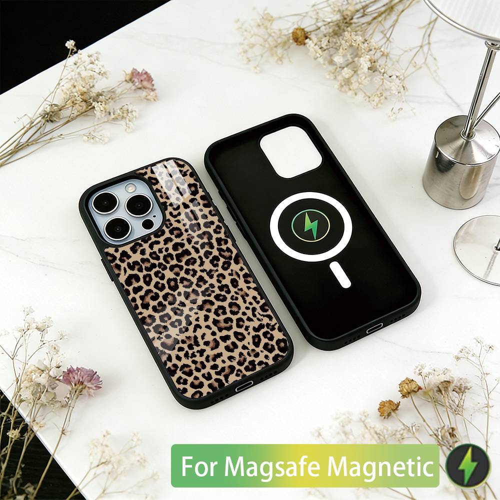 Leopard Print Phone Case For iPhone17,16,15,14,13,12,11 Plus,Pro Magnetic with Magsafe Wireless Charging