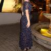 Sexy Print Women Long Dress Urban V-neck Single Breasted Ruffles Half Sleeve Female Dresses Spring Autumn Lady Robe