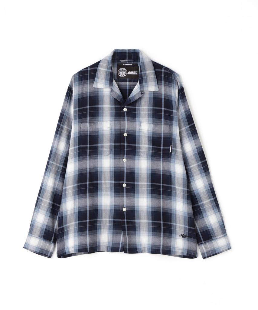 Avirex OMBRE CHECK SHIRT NYC Long Sleeve Ombre Check New York Size L Shirt, City, Men's, (110), Blue, 783-5120007