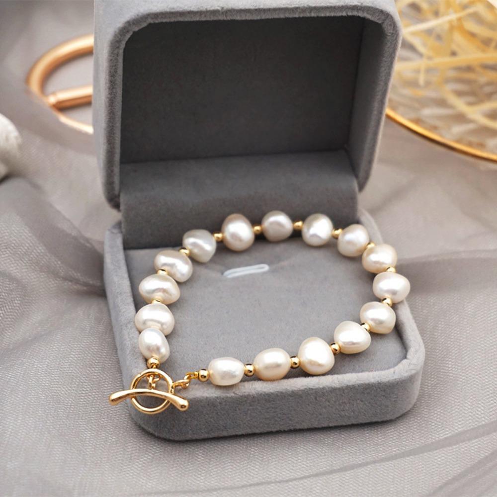 Baroque Natural Freshwater Pearl Beaded Bracelet Women's High-end Sense Light Luxury Niche Design Sense Versatile Jewelry