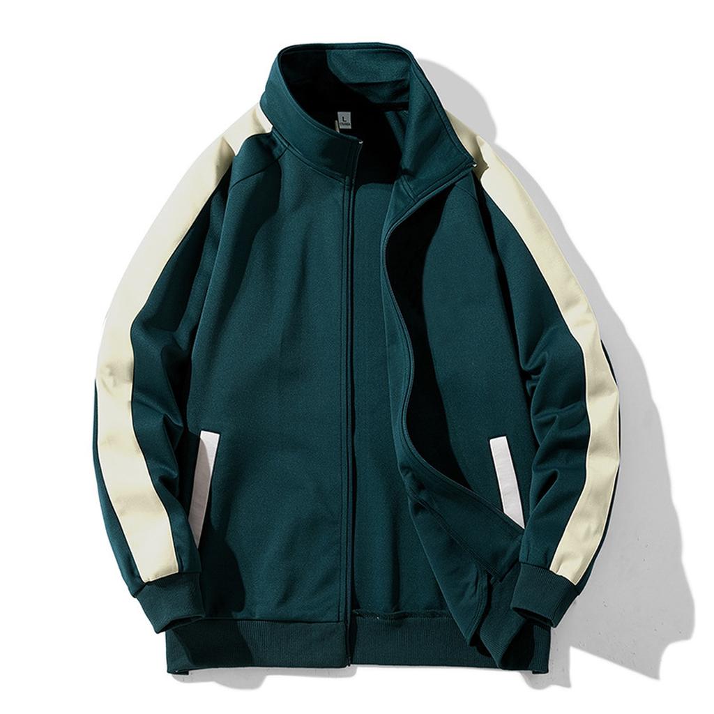 Street Style Solid Color Zip-up Cardigan Stand-up Collar Loose Casual Sports Men's Coat