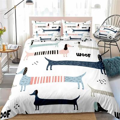 Cartoon Haustier Bettwäsche Set Dackel Wursthund Bettbezug Set Niedlich Kinder Teenager Steppdeckenbezug Taupe Bettdecke Hund Heimtextil