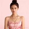 Colorful Rhinestone Y-Shaped Necklace with Faux Pearls & Tassel Sweater Chain