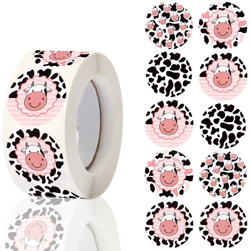 500pcs Cute Dairy Cow Paper Stickers Birthday Party Decoration 1st Birthday Baby Shower Party Supplies Envelope Sealing Sticker