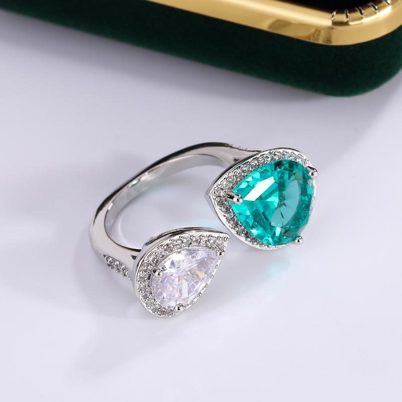 High Quality Sparkling Women's Zircon Ring Exquisite Green Water Drop Zircon Jewelry Fashion Engagement Ring