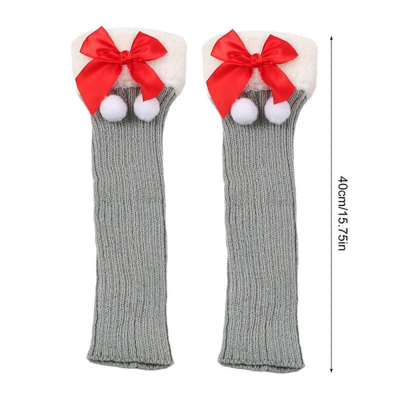 Fashionable Knitted Leg Warmers for Women Winter Fleece Trim Boot Covers Footless Socks with Christmas Plush Balls Bows  Green Green Fur Ball