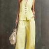 Women Sleeveless V Neck Button Up Vest And Wide Leg Pants Set Casual Loose Fit Linen Blend Two Piece Outfit