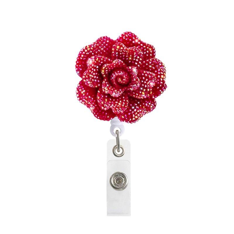 Resin Shiny Flowers Retractable Easy-to-pull Buckle Rotating Easy-to-pull Certificate Buckle Nurse Scroll Badge
