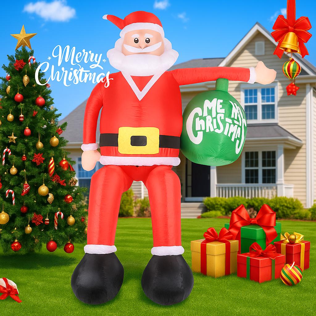 7.87FT LED Light Xmas Inflatable Santa Claus Christmas Ball Toy Yard Party Decoration Home Ornaments Supplies Xmas Holiday Gifts
