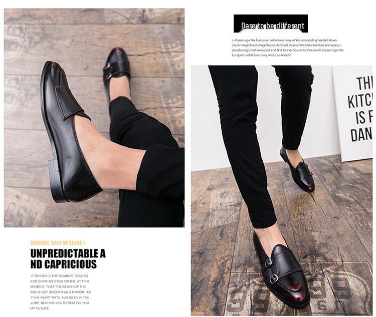 Men's Cross-Border Leather Monk Shoes: Burnished Pointed Toe, British Style for Formal and Casual Wear