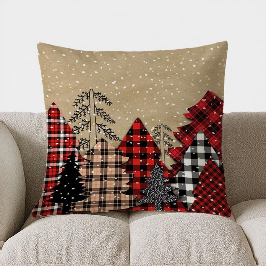 Christmas Tree Bow Throw Pillow Cover With Short Plush Print Living Room Sofa Decoration Cushion Cover Pillow Covers Decorative