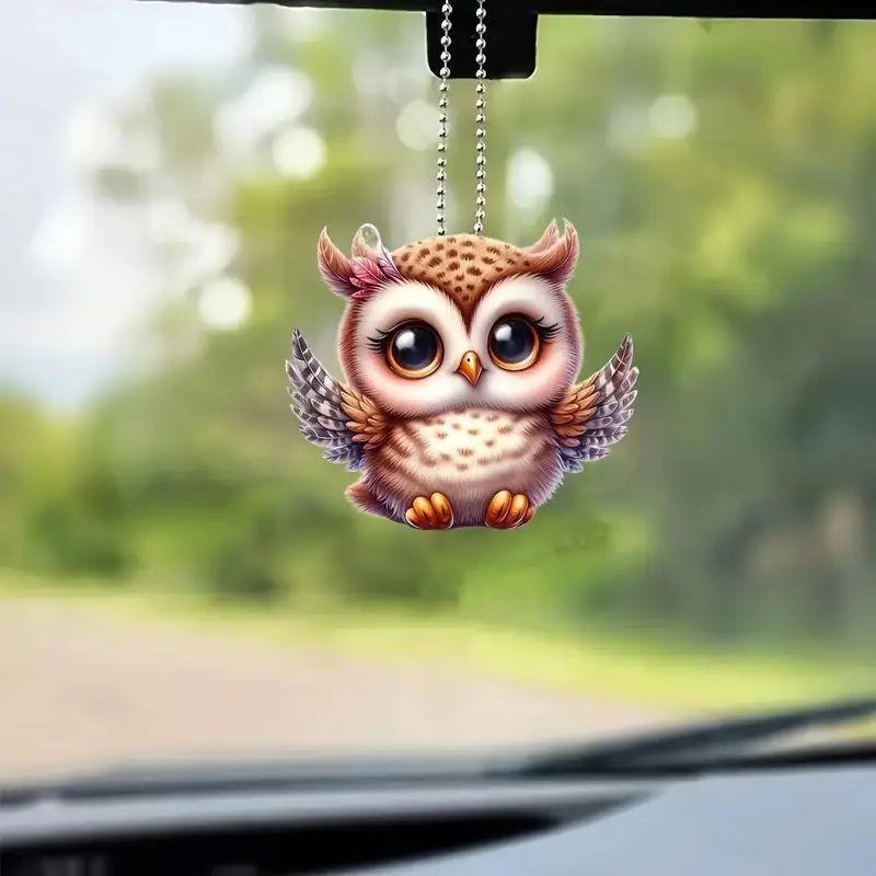 Acrylic Cartoon Playful Owl Pendant For Car Decoration And Cute Interior Accessories