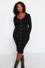 Women's Fashion New Plus Big Size Dress Black Fur Collar Knitwear Dress