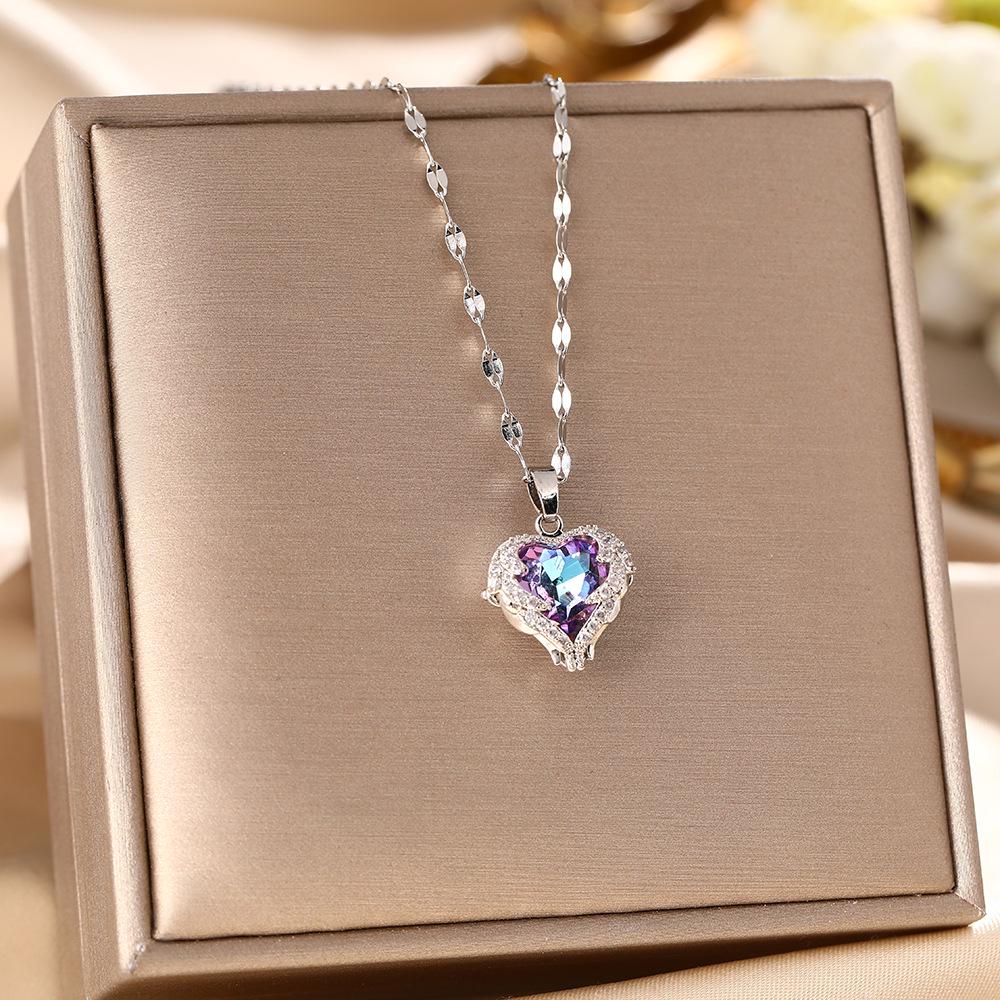 Women's Silver Titanium Steel Necklace with Micro-Inlaid Zircon - Elegant, Durable Clavicle Chain Jewelry