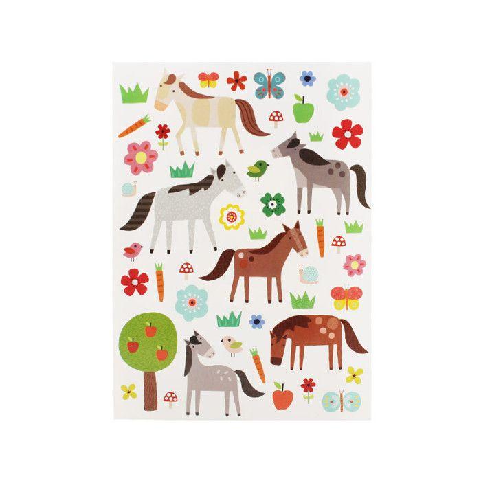 Gommettes - Cheval - Chevaux - Animaux - Fleurs - Papillon - 96 pièces