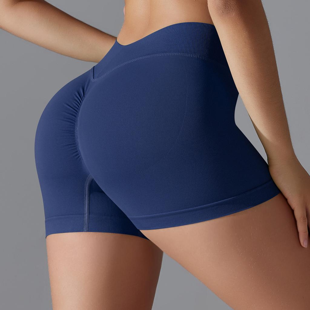 Seamless Knitted Solid Color Tight Peach Hip V Waist Yoga Shorts For Sports, Running, Fitness, Three Point Shorts For Women