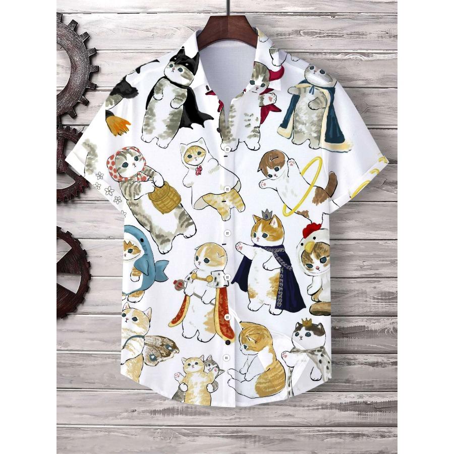 

Гавайська чоловіча сорочка Милий мультяшний кіт 3D-принтовані топи Повсякденна жіноча сорочка з короткими рукавами на ґудзиках з лацканами Оверсайз Одяг унісекс XXL