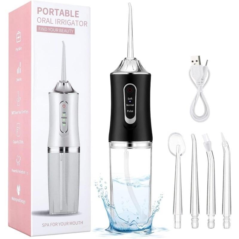 Portable USB Rechargeable Oral Irrigator IPX7 Waterproof Water Flosser 3 Modes 220ml 4 Jet Tips Dental Water Jet