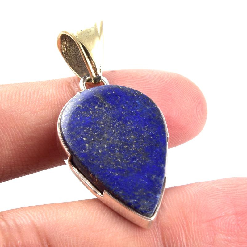 Natürlicher Lapislazuli Edelstein 925 Sterling Silber Zweifarbig Anhänger 1.7'' C0V09