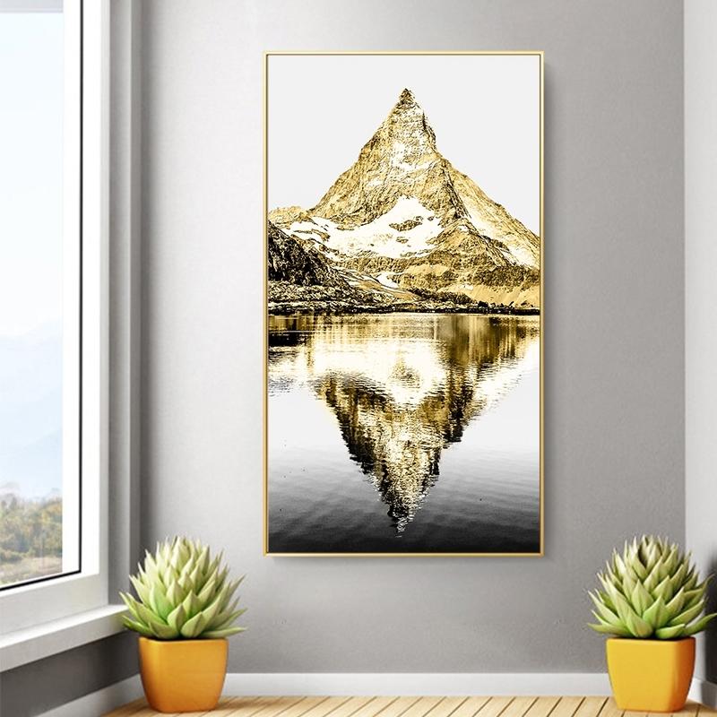 Golden Mountain Decorative Paintings Landscape Canvas Prints Lake Boat Posters Wall Art Pictures For Living Room Decor No Frame
