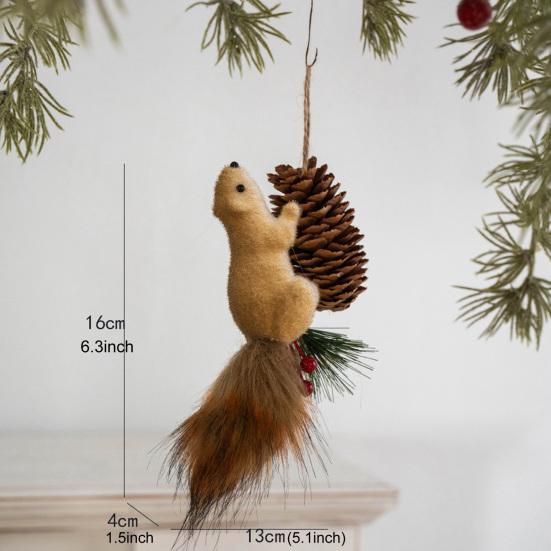 Yousheng Forest Animal Christmas Ornaments Fluffy Faux Fur Squirrel Decor with Hanging Rope 3D Woodland Christmas Tree Decorations