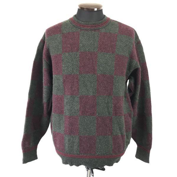 

Б/У/DAKS Шерсть 100% Вязаный свитер с длинным рукавом Мужской M Зеленый Красно-клетчатый Япония