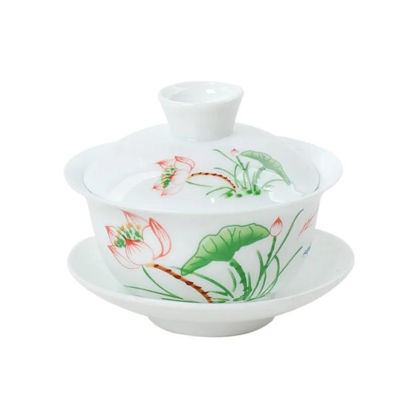 White Porcelain Gai Wan Tea Set Bone China Tea Sets Beautiful and Easy kettleDehua Gaiwan Tea Porcelain Pot Set for Travel