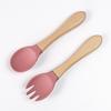 Silicone Wooden Handle Baby Fork & Spoon Set - Food Grade Training Utensils
