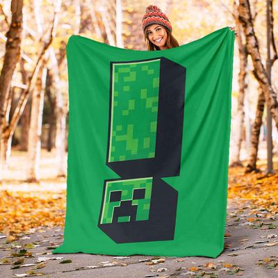 1pc Creeper Pixel Game Theme Design Flannel Blanket - 3D Printed Soft Warm, All-Season Lightweight Throw for Camping Travel Bed-080713