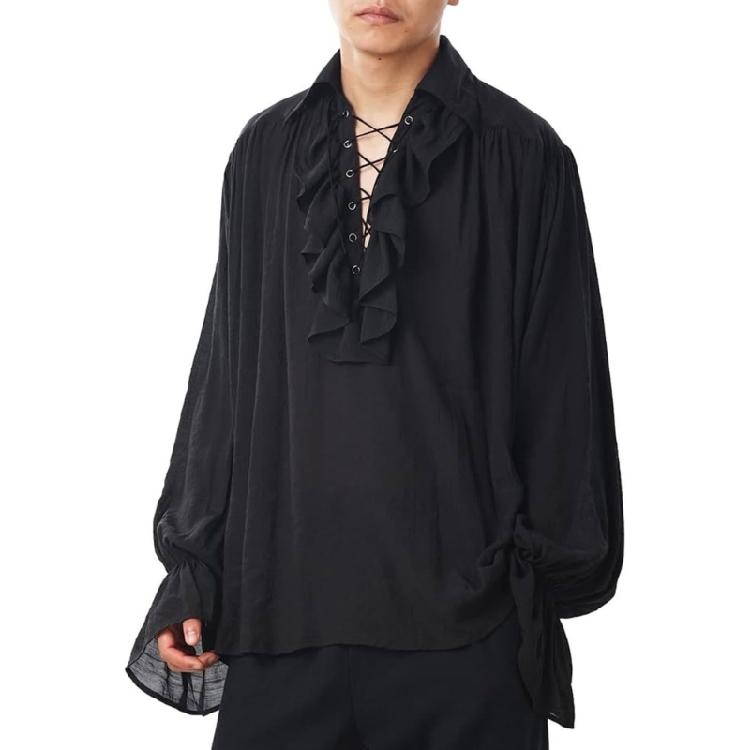 Vikingly Style Halloween Shirt Steampunks Gothic Blouse With Ruffled Sleeves Design For Men’s Costume